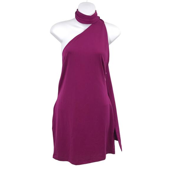 Khanum's Kara Diamante Trim Mini Dress L Halterneck Tie Open Back Faux Pearl - Picture 1 of 8